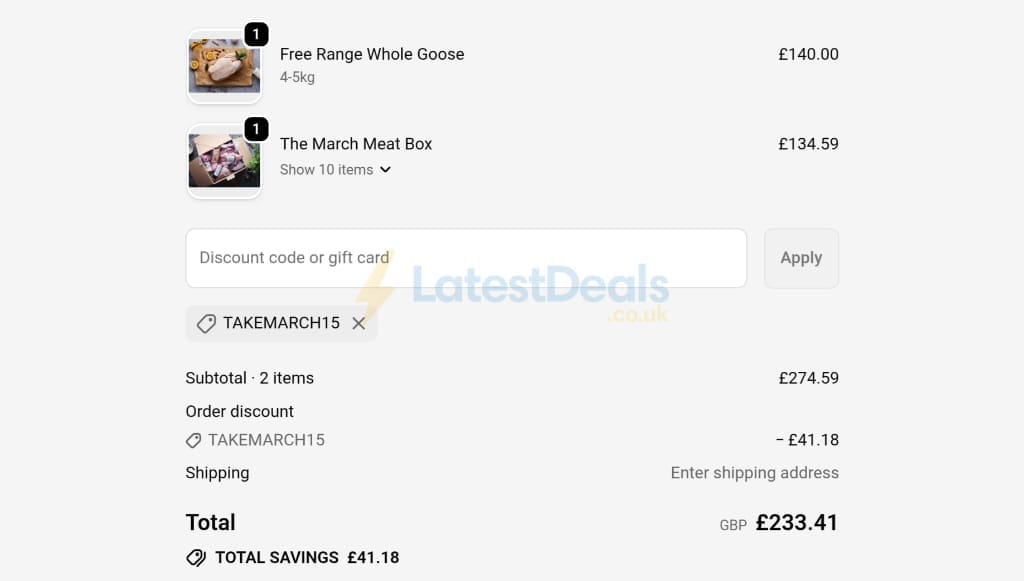 Screenshot of the The Organic Butchery discount code working