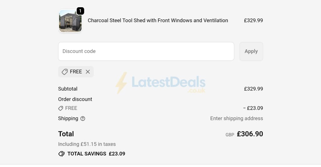 Screenshot of the Garden Sanctuary discount code working