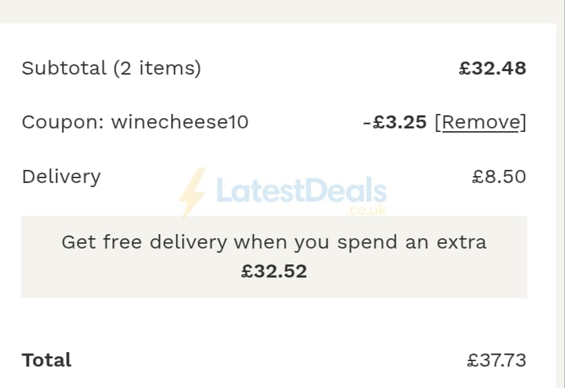 Screenshot of the Lyme Bay Winery discount code working
