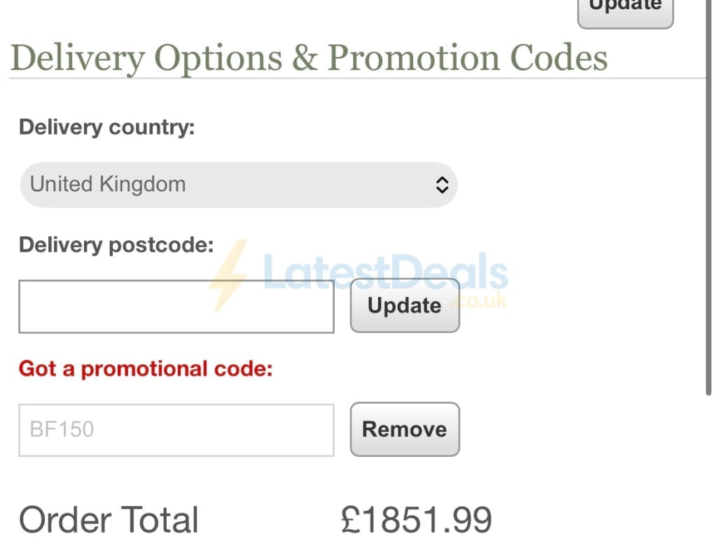 Screenshot of the Uttings discount code working