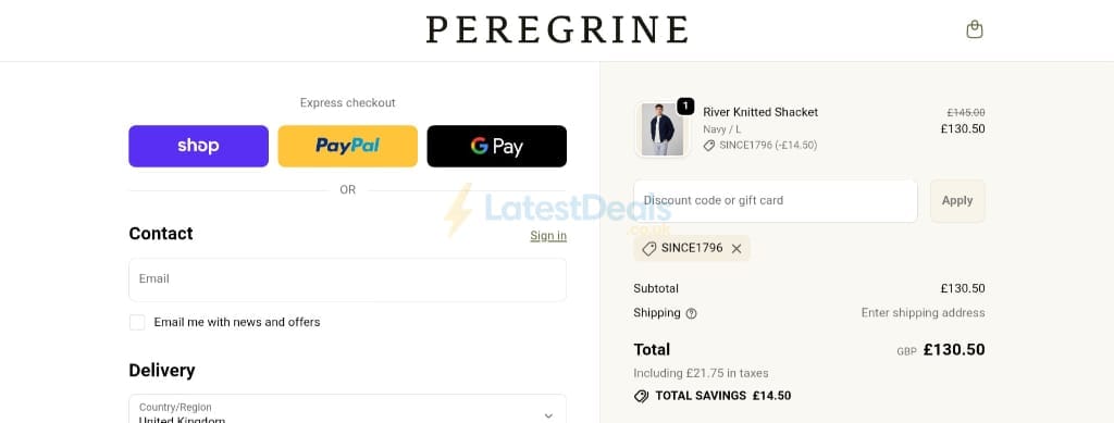 Screenshot of the Peregrine discount code working