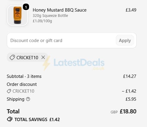 Screenshot of the Sauce Shop discount code working