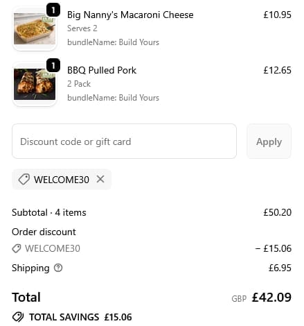 Screenshot of the The Calzone Kitchen discount code working