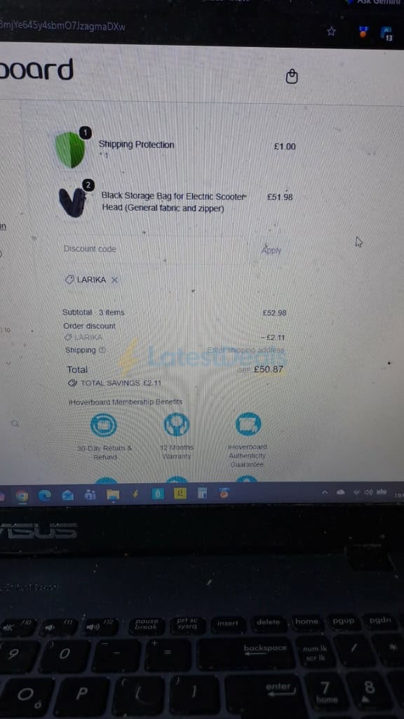Screenshot of the IHoverBoard discount code working