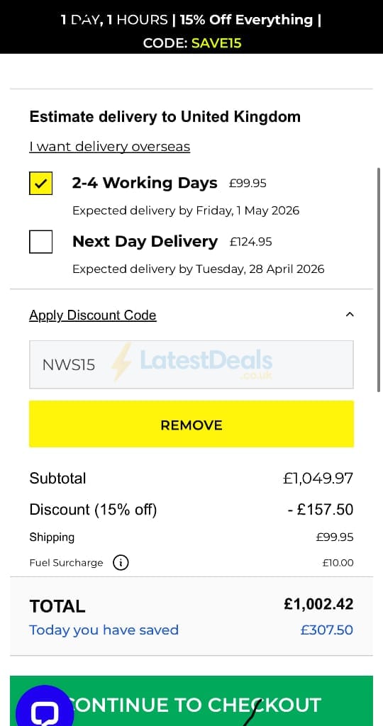 Screenshot of the Net World Sports discount code working