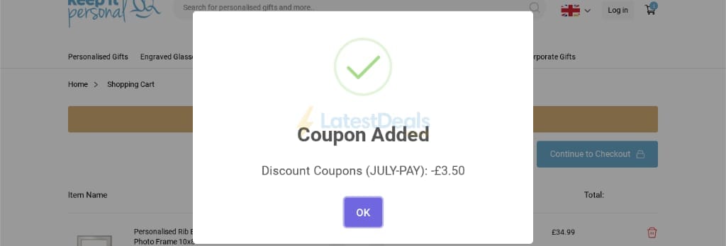 Screenshot of the Keep It Personal discount code working