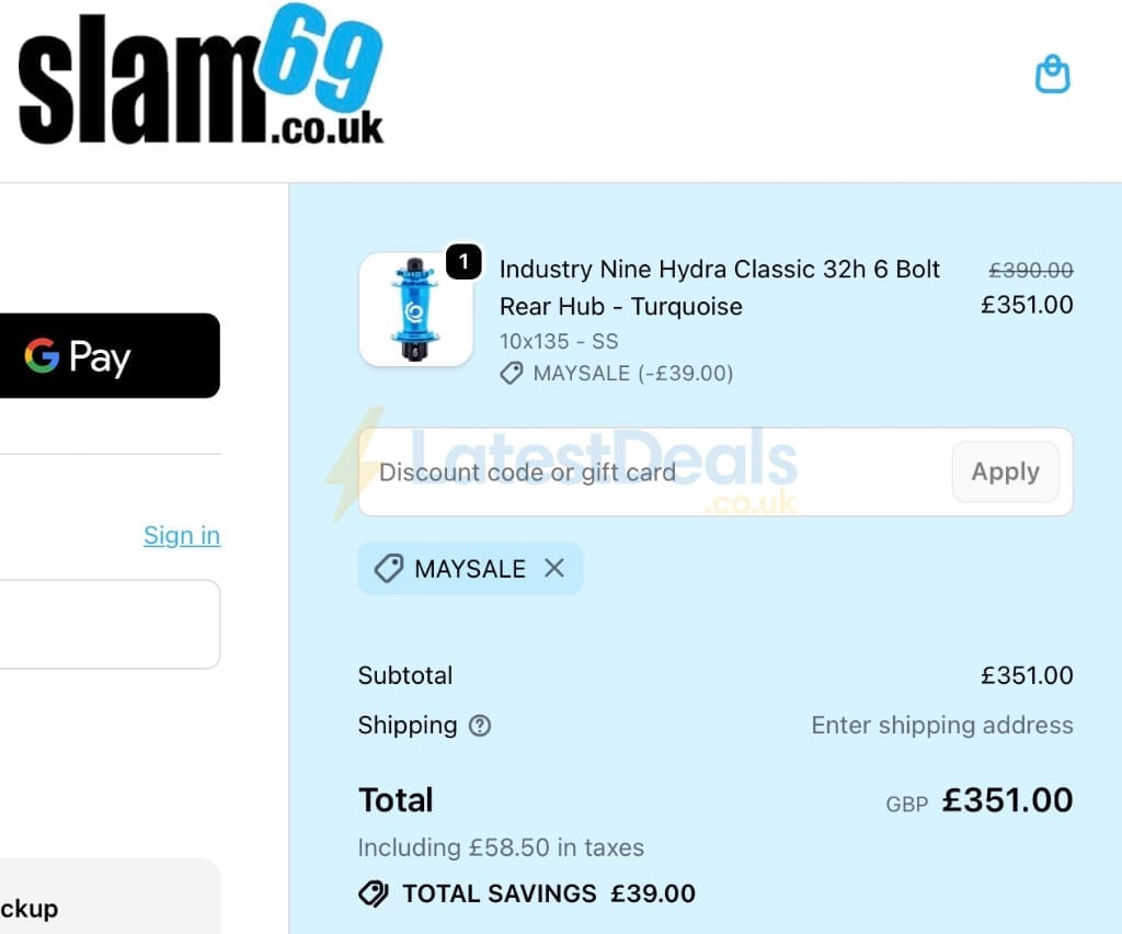 Screenshot of the Slam69 discount code working