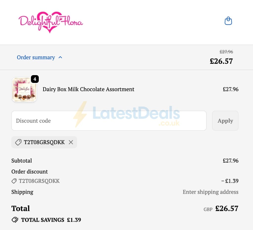 Screenshot of the Delightful Flora discount code working