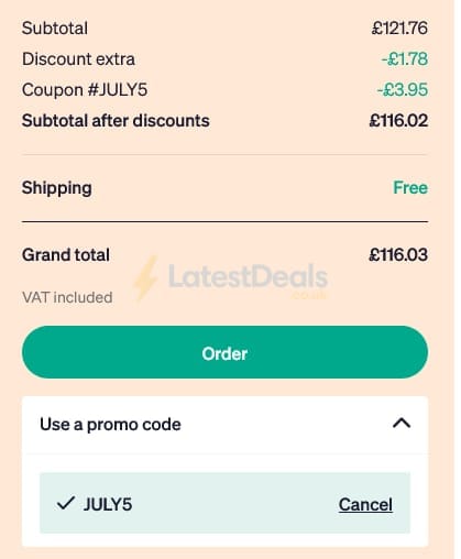 Screenshot of the Sanareva discount code working