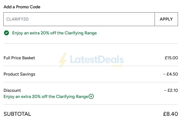 Screenshot of the Ameliorate discount code working