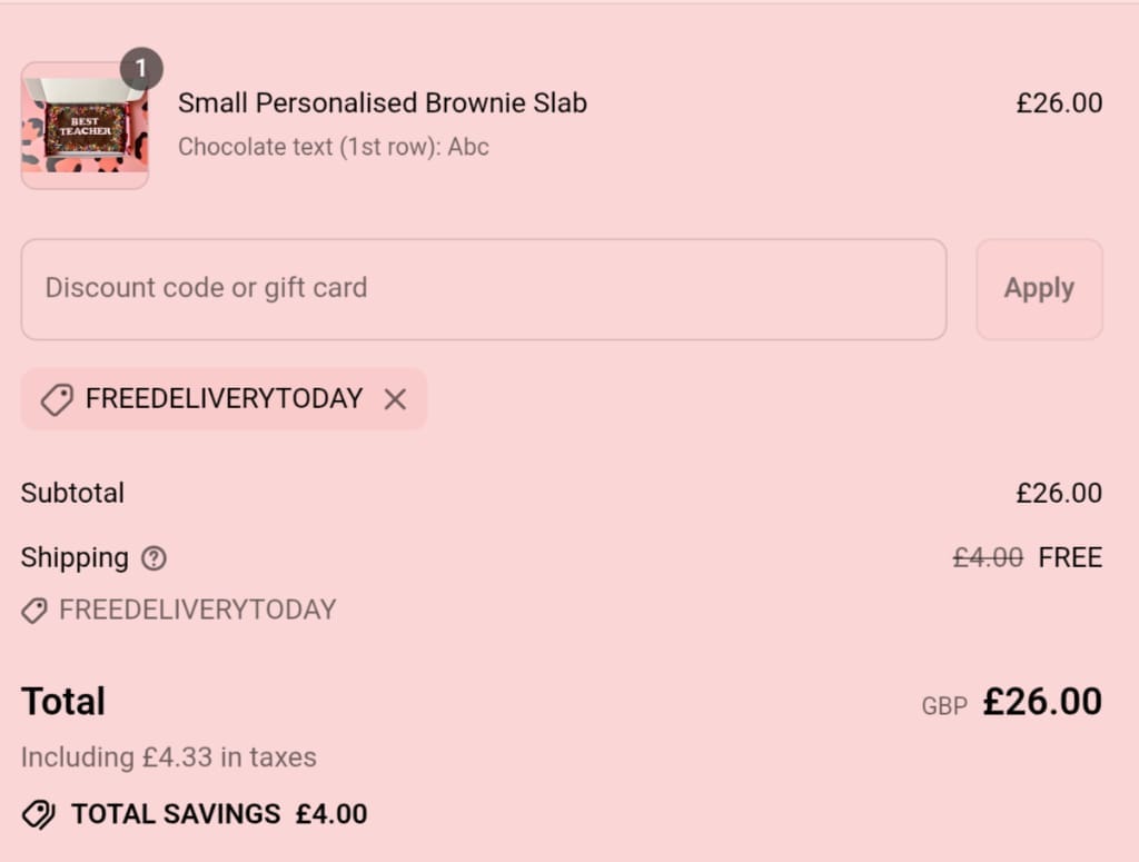 Screenshot of the Cake Or Death discount code working