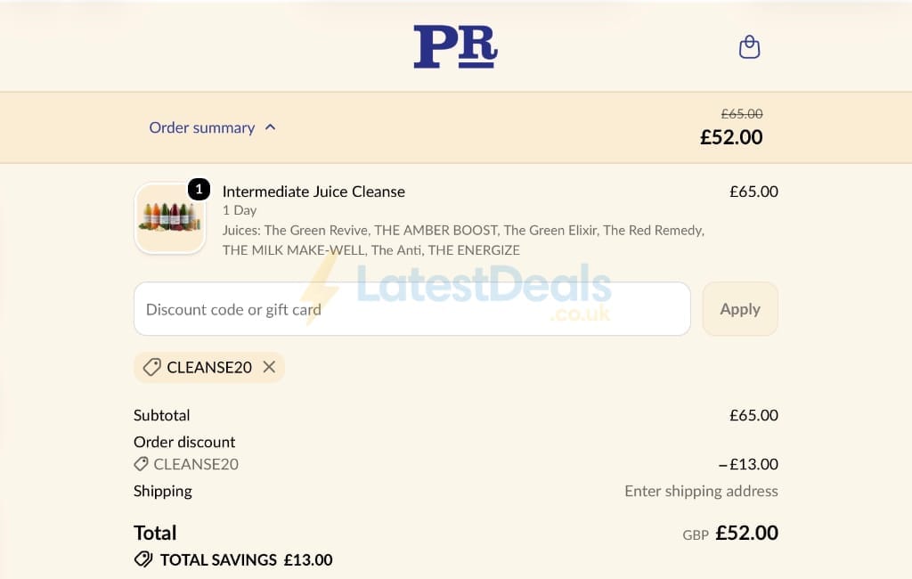 Screenshot of the Presscription discount code working