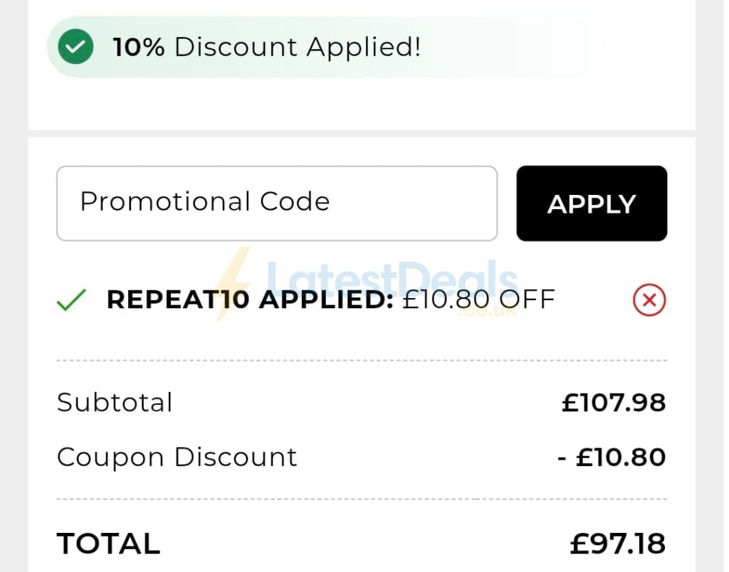 Screenshot of the TJC discount code working