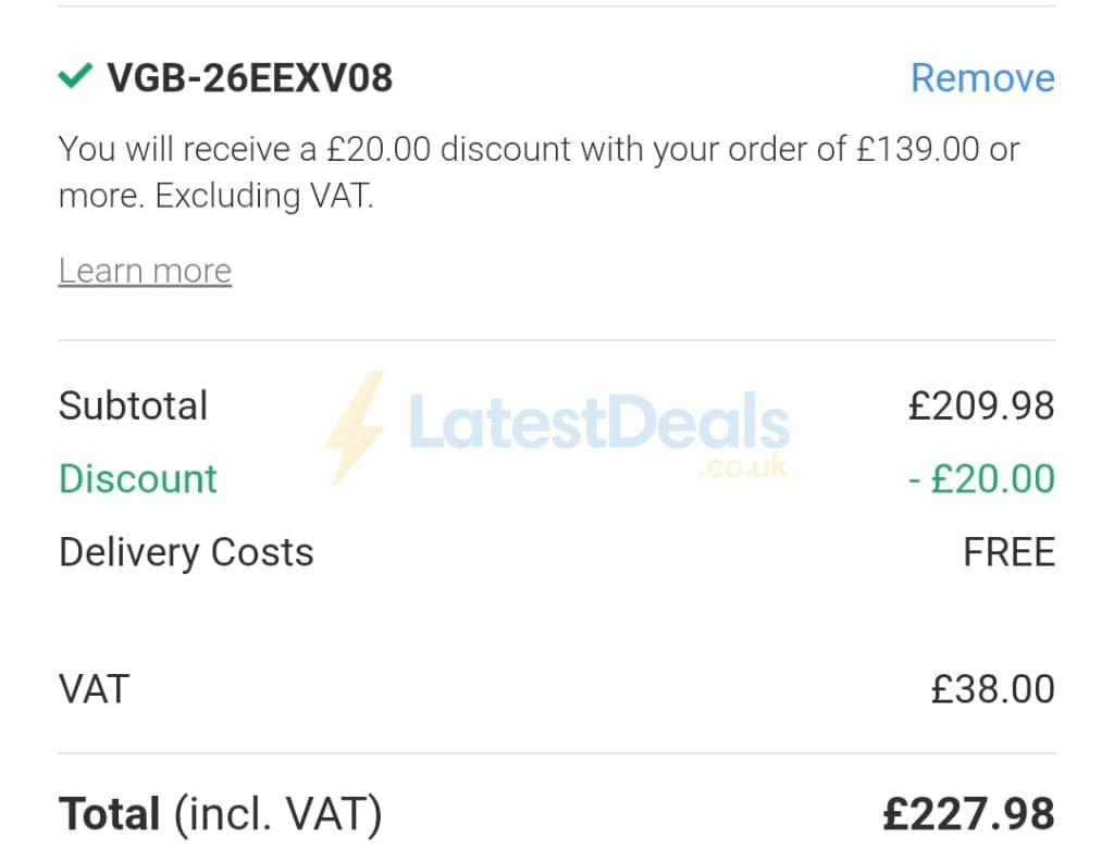 Screenshot of the Viking Direct discount code working