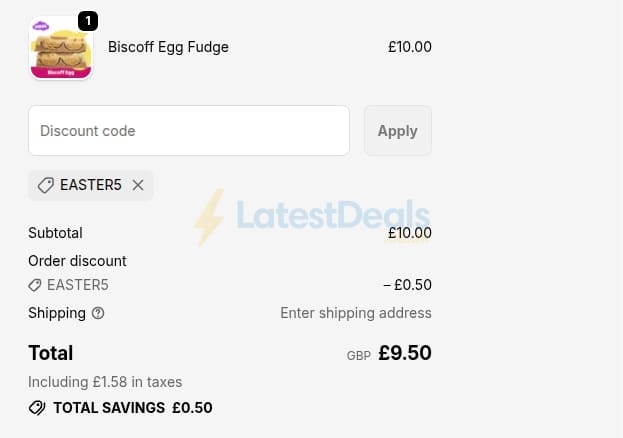 Screenshot of the The Finest Fudge Co. discount code working