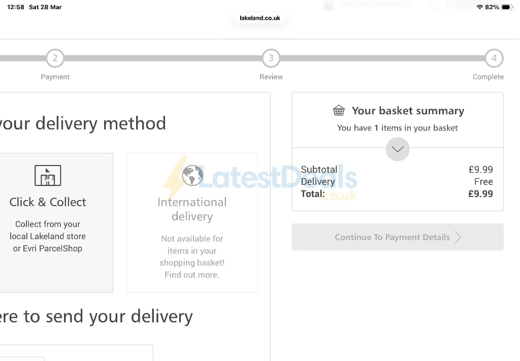 Screenshot of the Lakeland discount code working