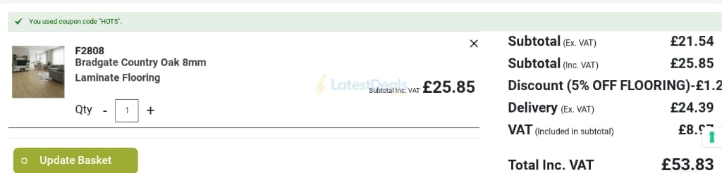 Screenshot of the Ambience Hardwood Flooring discount code working
