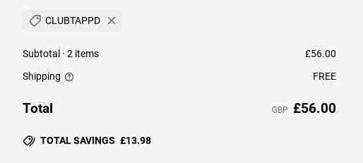 Screenshot of the Tapp D Cocktails discount code working