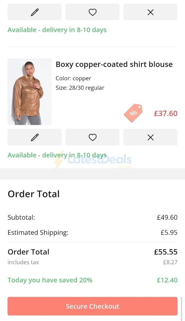 Screenshot of the Ulla Popken discount code working