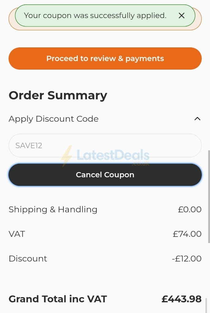Screenshot of the Powertool World discount code working