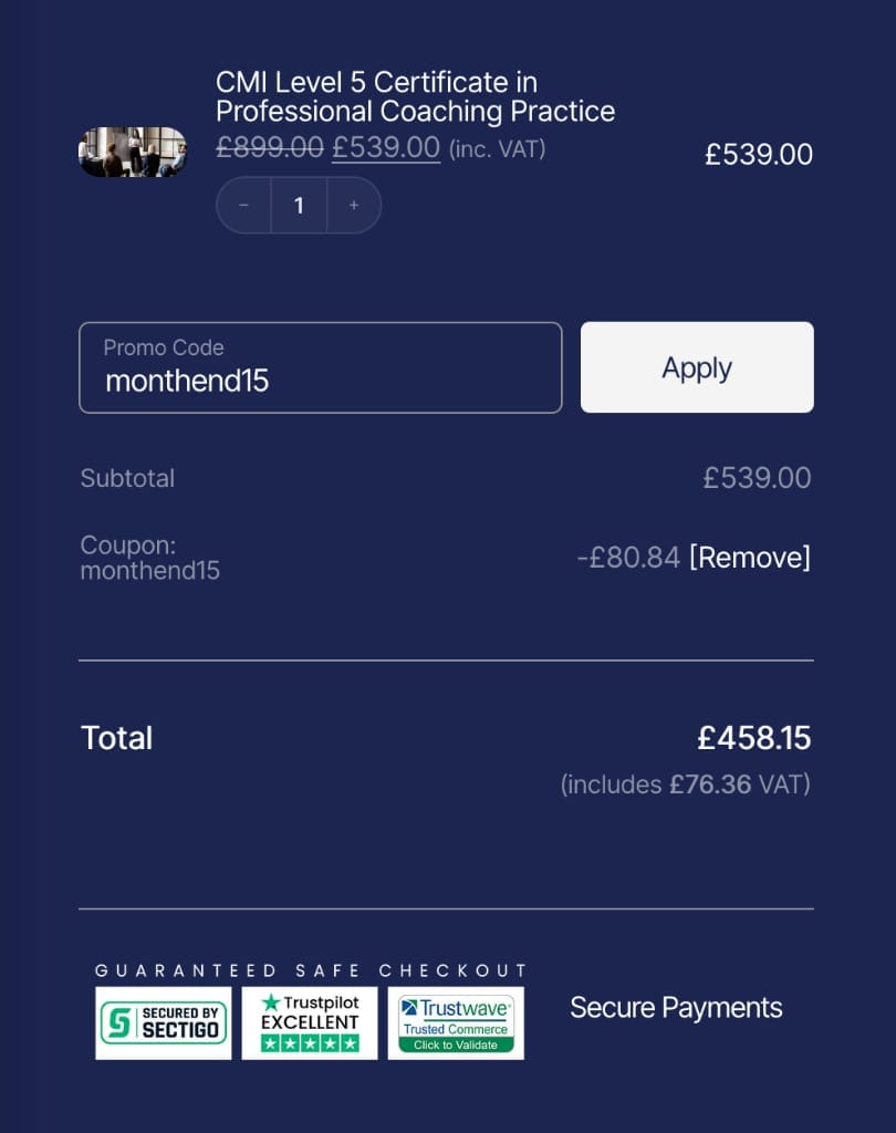 Screenshot of the Global Edulink discount code working