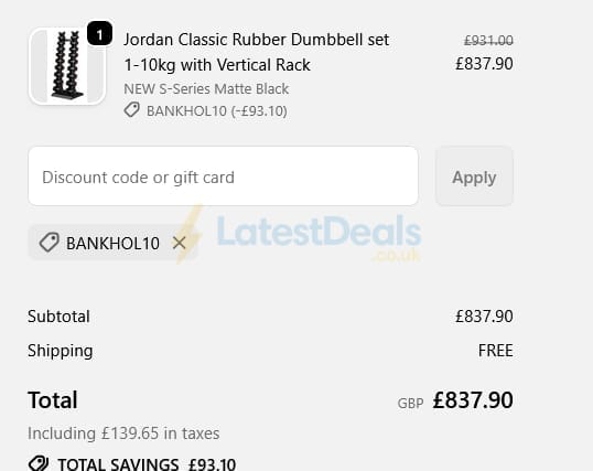 Screenshot of the Best Gym Equipment discount code working