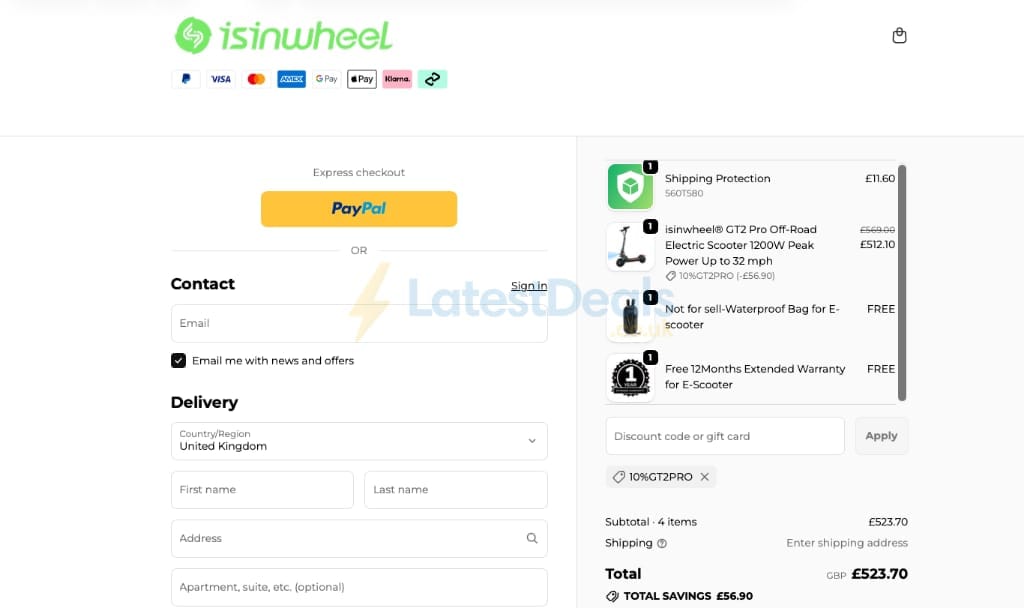 Screenshot of the iSinwheel discount code working