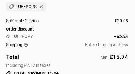 Screenshot of the Tuff Pets discount code working