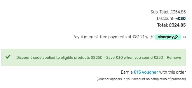 Screenshot of the Wetsuit Outlet discount code working