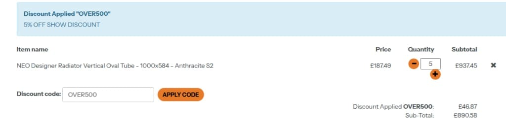 Screenshot of the Agadon discount code working