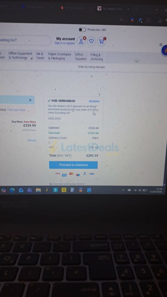 Screenshot of the Viking Direct discount code working