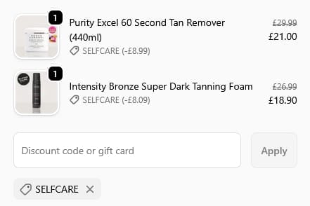 Screenshot of the Rose and Caramel discount code working