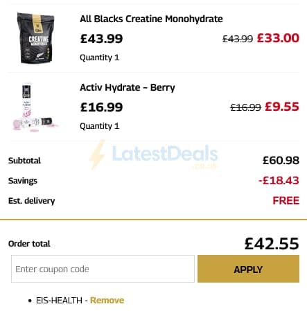 Screenshot of the Healthspan UK Elite discount code working