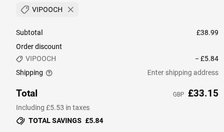 Screenshot of the Postman Pooch discount code working