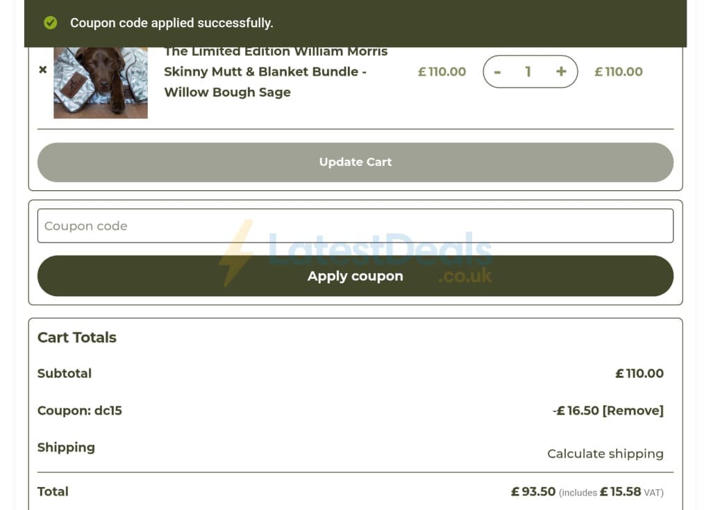 Screenshot of the Ivy & Duke discount code working