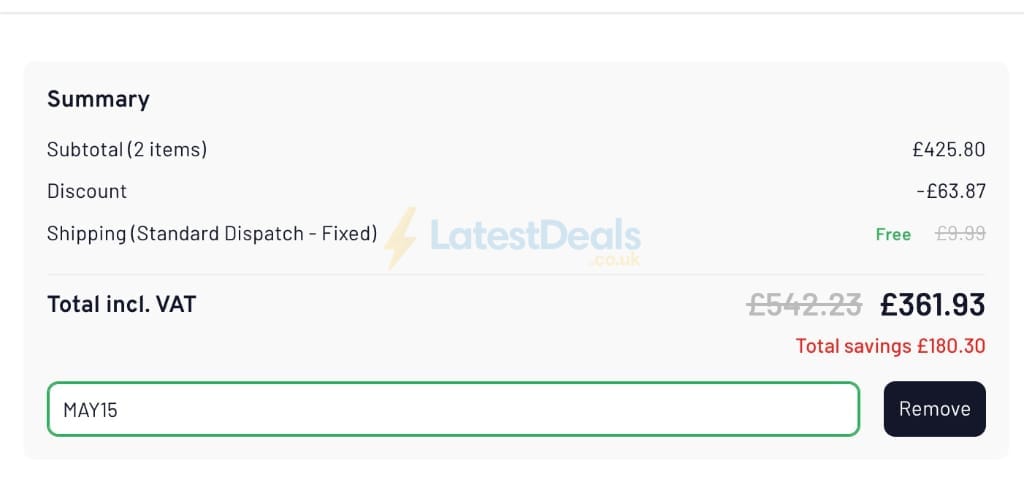 Screenshot of the Make My Blinds discount code working