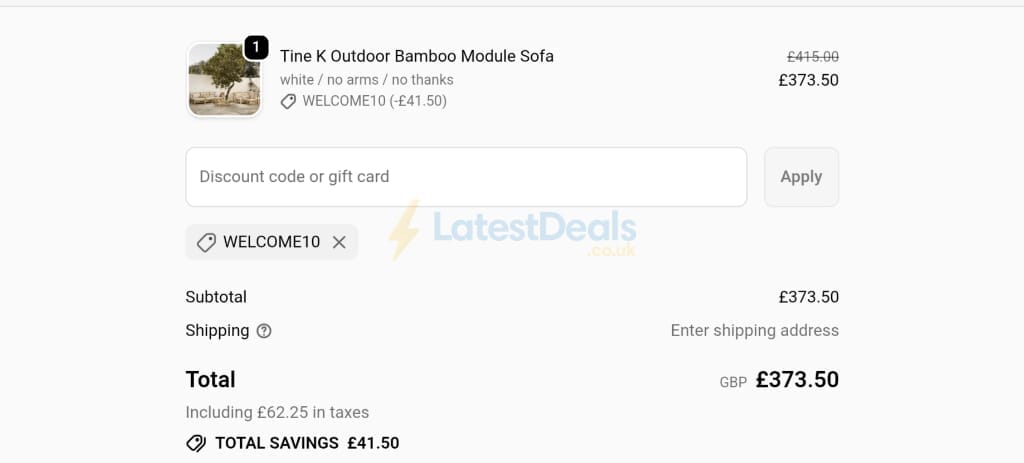 Screenshot of the Idyllhome discount code working