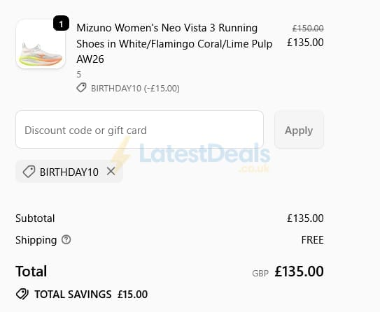 Screenshot of the Up & Running discount code working