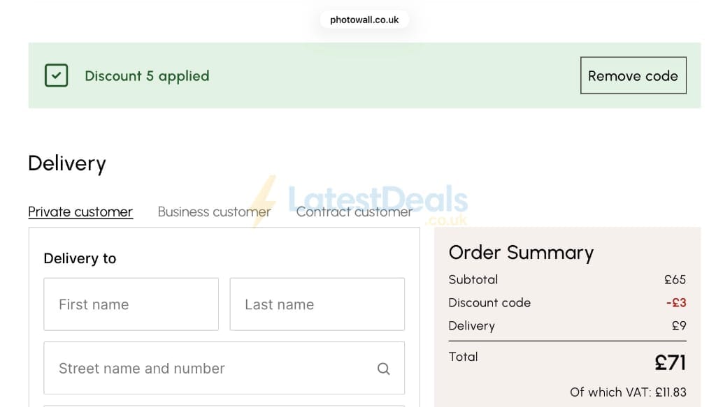 Screenshot of the Photowall discount code working