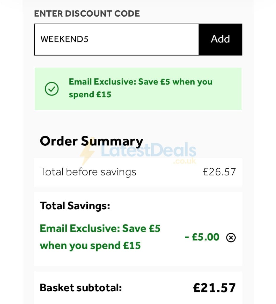 Screenshot of the No7 Beauty discount code working