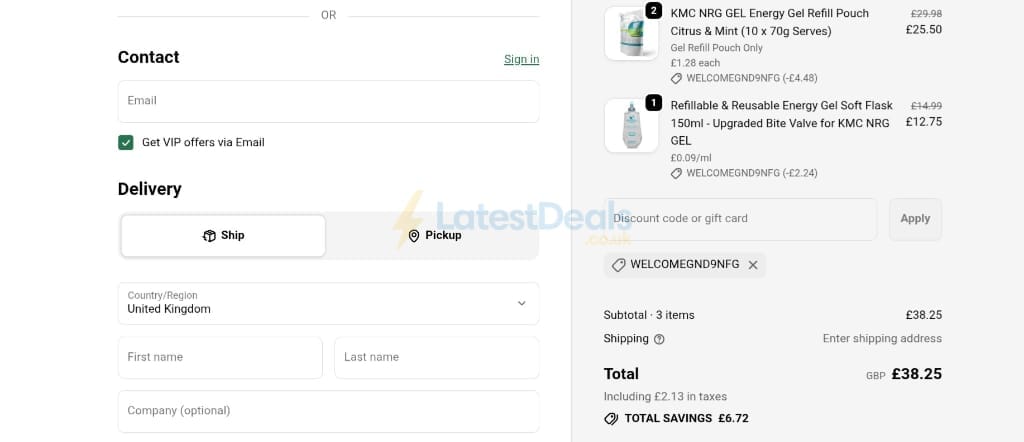 Screenshot of the Kendal Mint Co. discount code working