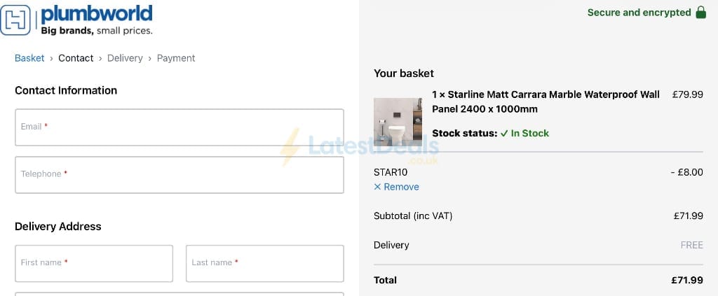 Screenshot of the Plumbworld discount code working