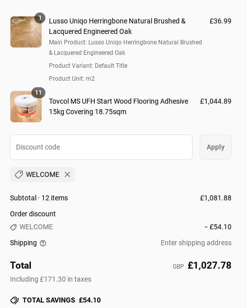 Screenshot of the Stories Flooring discount code working