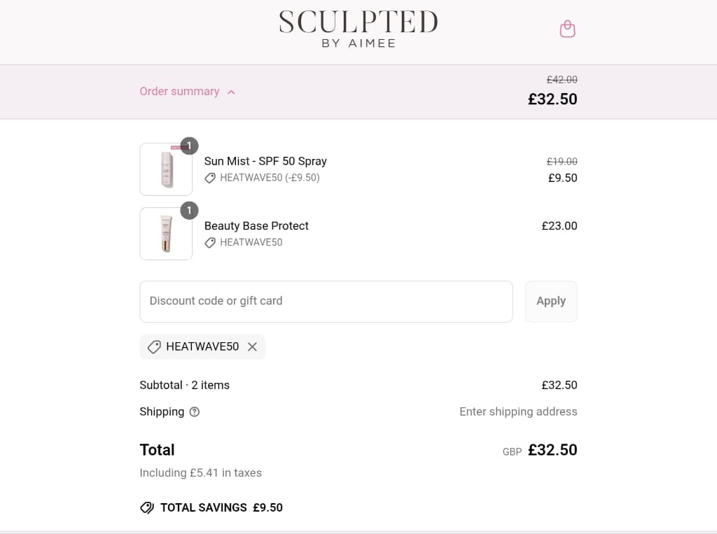 Screenshot of the Sculpted By Aimee discount code working