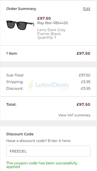 Screenshot of the Shade Station discount code working