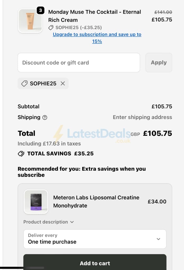 Screenshot of the W-Wellness discount code working