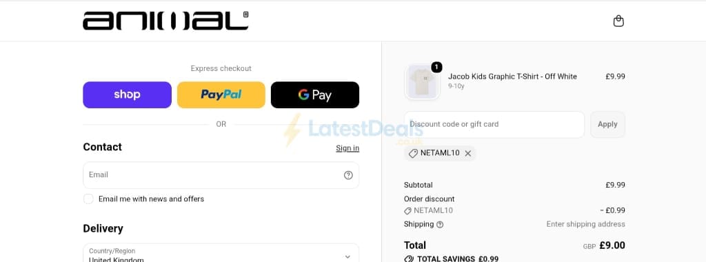 Screenshot of the Animal discount code working