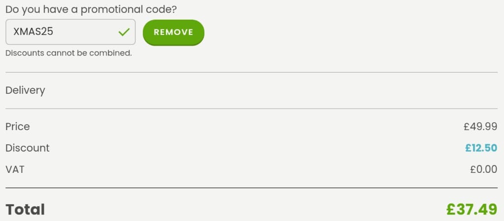Screenshot of the Hooray Heroes discount code working