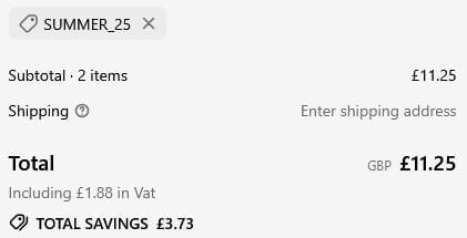 Screenshot of the Tooltime discount code working