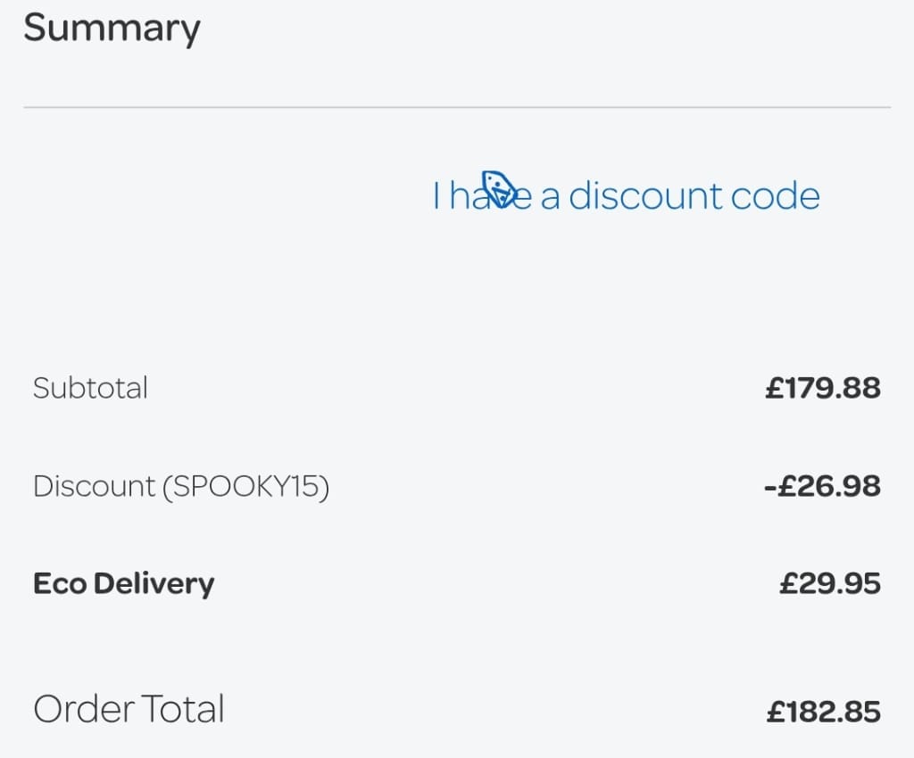 Screenshot of the Grass Direct discount code working